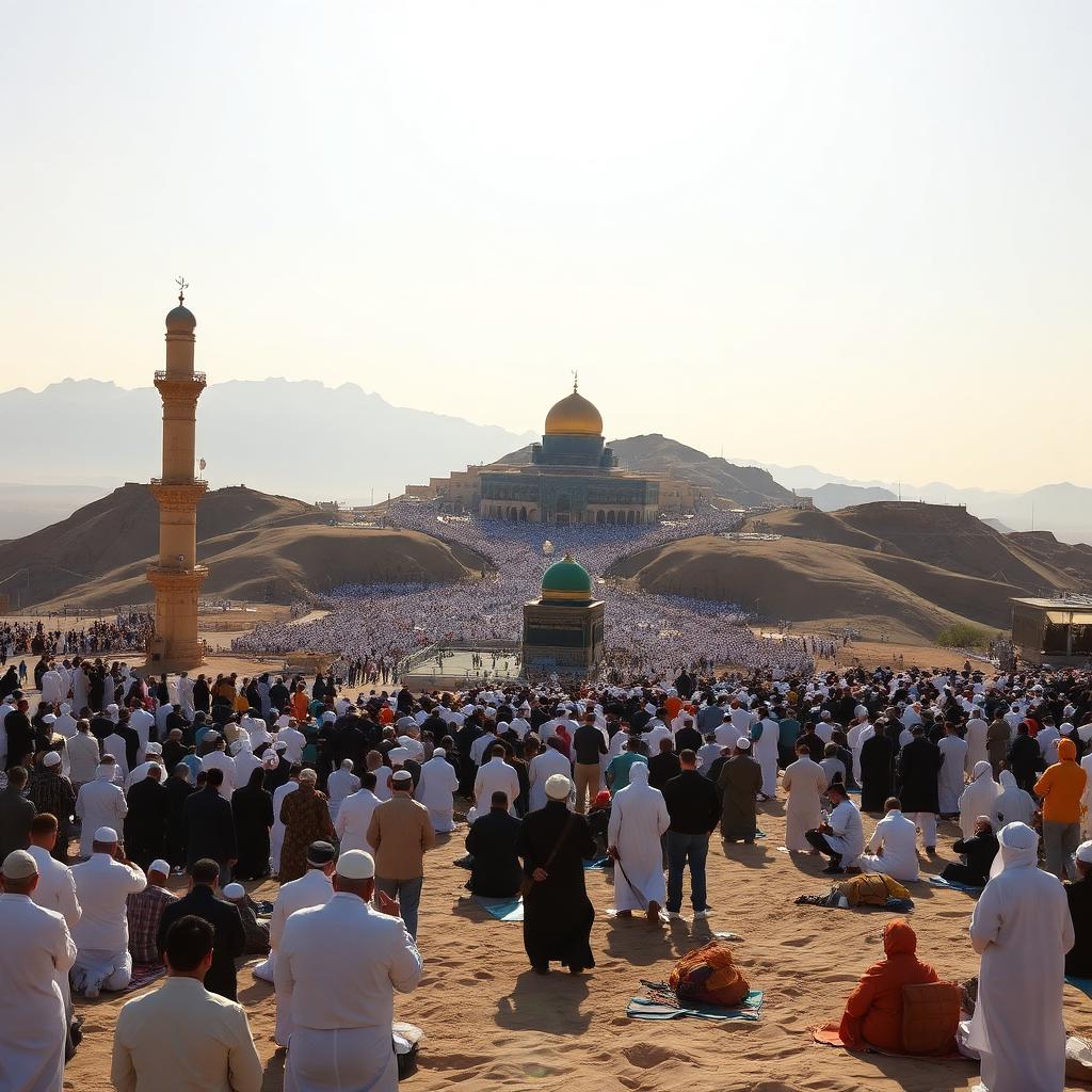 Pilgrims gathered in prayer at Arafah